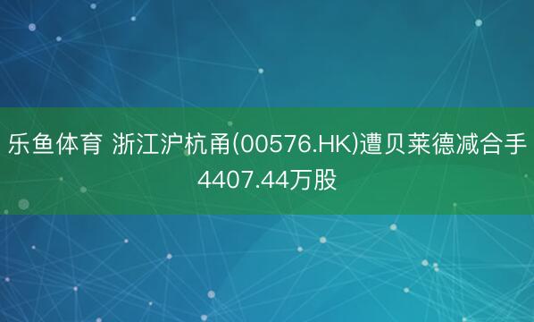 乐鱼体育 浙江沪杭甬(00576.HK)遭贝莱德减合手4407.44万股